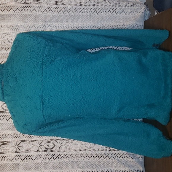 North Face Jacket Teal Green Fuzzy Fleece Full Zip Longline Jacket - Picture 5 of 8